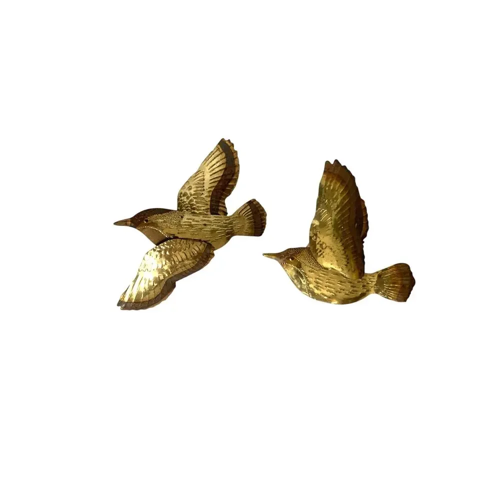 Vintage Pair of 2 Toned Gold Birds Tin 80s